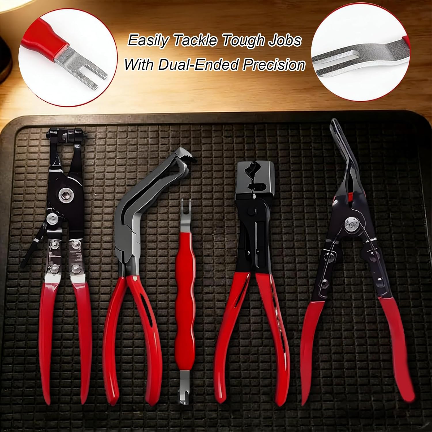 Automotive Electrical Disconnect Pliers Kit - Hose Clamp Pliers Set, Electrical Disconnect Plier, High-Carbon Steel Connector Separator, Hose Clamp Trim Clip Removal Tools for Auto Repair (5-piece)