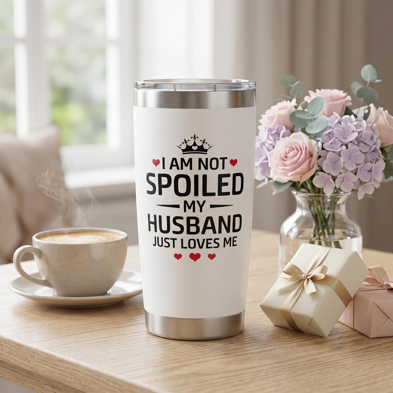 Gifts for Wife from Husband - I Am Not Spoiled My Husband Just Loves Me Tumbler 20Oz, Wifey Tumbler, Cool Gifts for Wives, Gift Ideas for My Wife, Birthday Present for Wife image 4