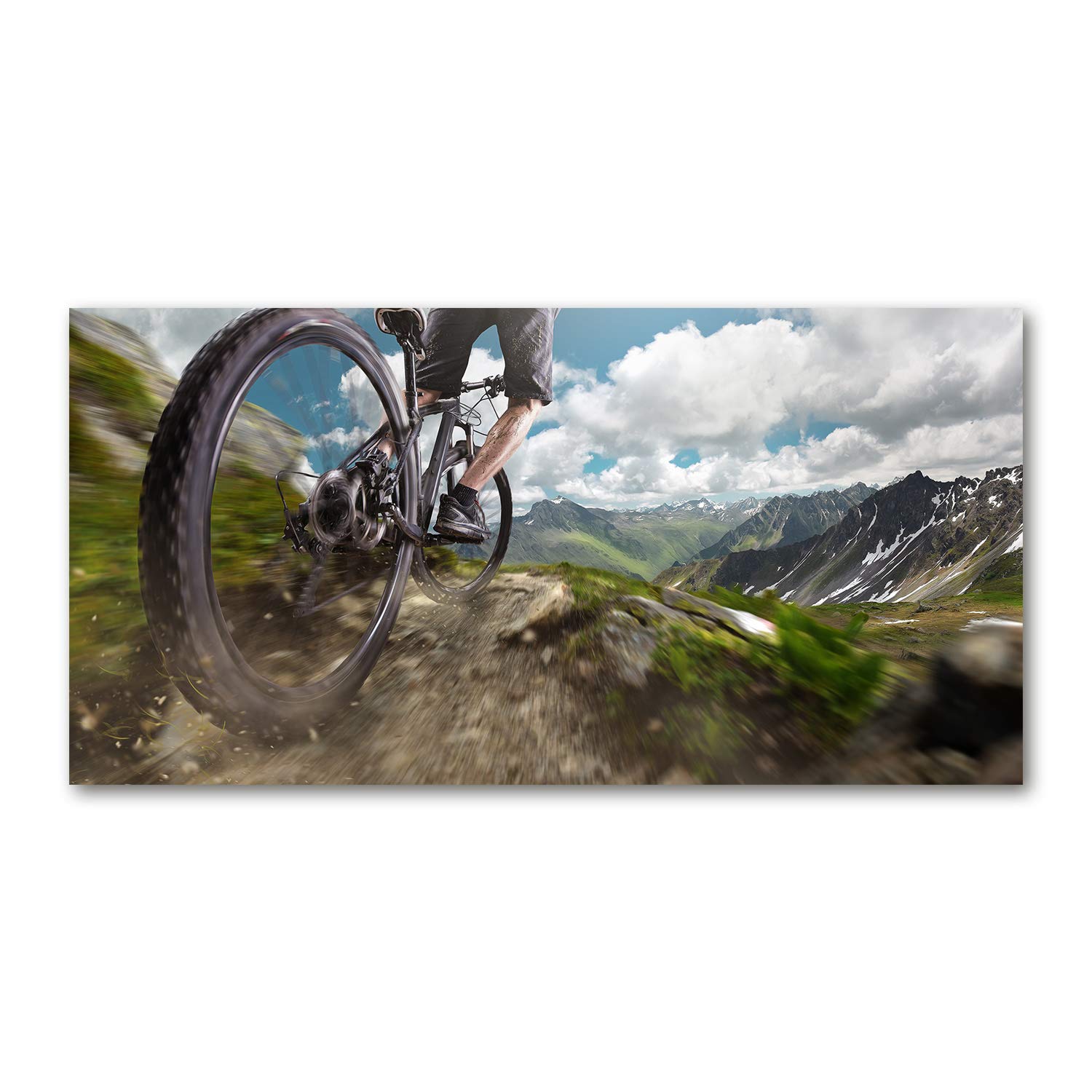 Tableau sur verre 120x60 cm vélo de montagne décoration panoramique vert salon
