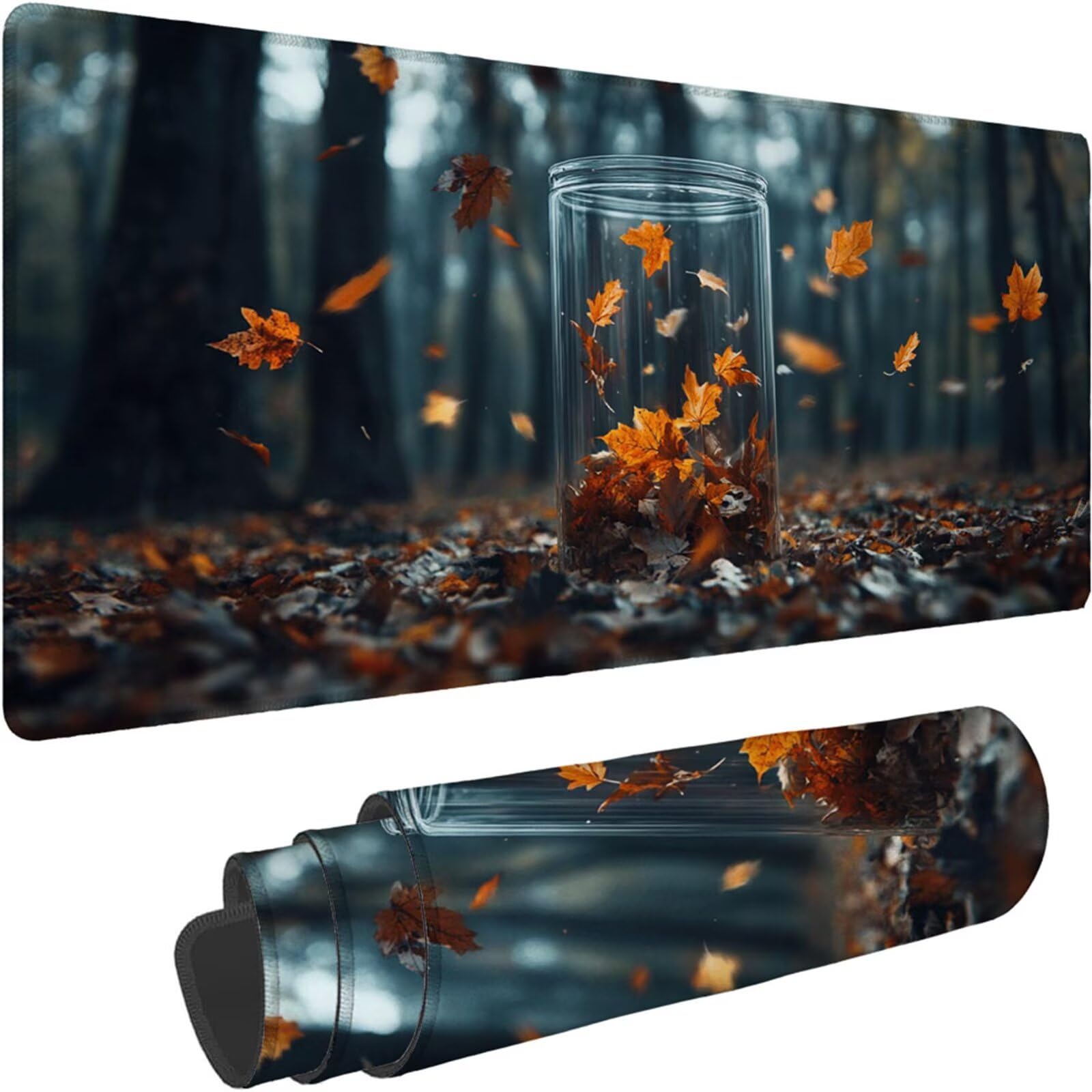 Gamingowa podkładka pod mysz 1200 x 600 x 3 mm, XXL, wodoszczelna, odporna na ścieranie, z przyszytymi krawędziami, podkładka na biurko, poprawia prędkość i precyzję pod laptopa, komputer, wzór liści