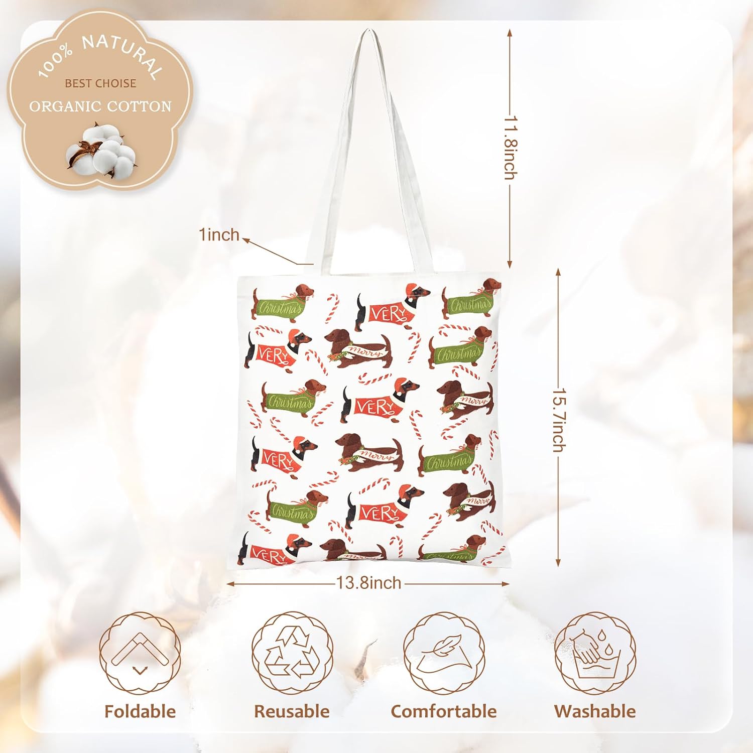 Loveinside Christmas Canvas Tote Bag, Xmas Shopping Bag, Reusable Shoulder Tote Bag, Holiday Gift Bag for Wrap Storage image 2