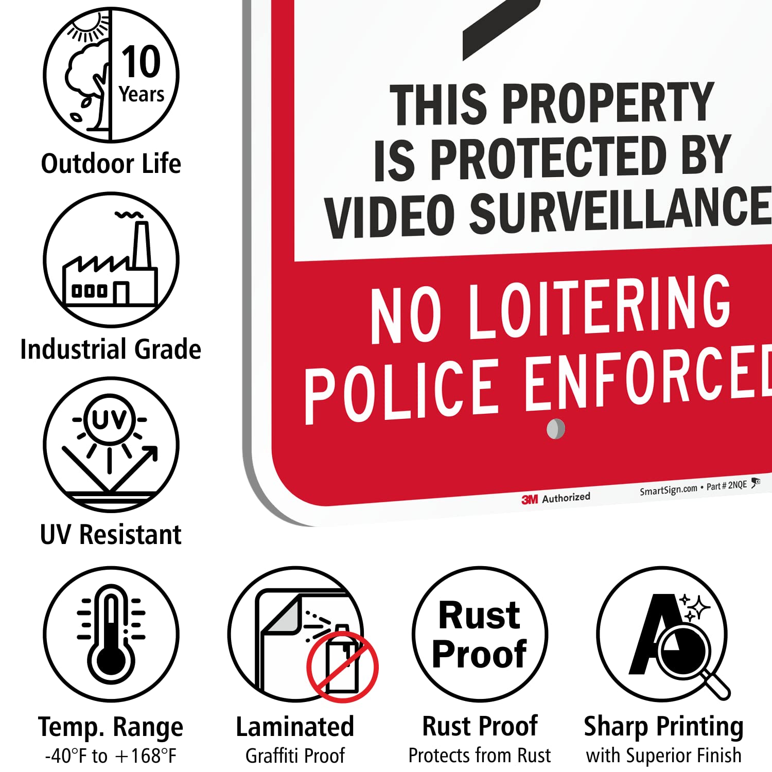 SmartSign - K-8994-EG-12x18 "No Trespassing - Property Protected by Video Surveillance, No Loitering" Sign | 12" x 18" 3M Engineer Grade Reflective Aluminum