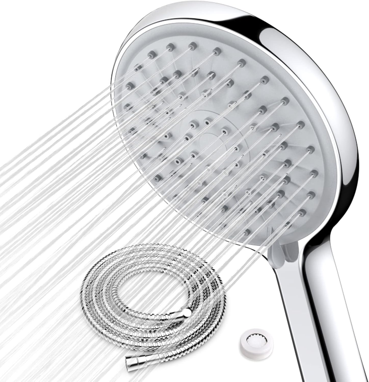 Soffione Doccia Con Tubo Da 1,5 M, 3 Getti, Risparmio Idrico E Aumento Pressione, Quadrato, Facile Installazione