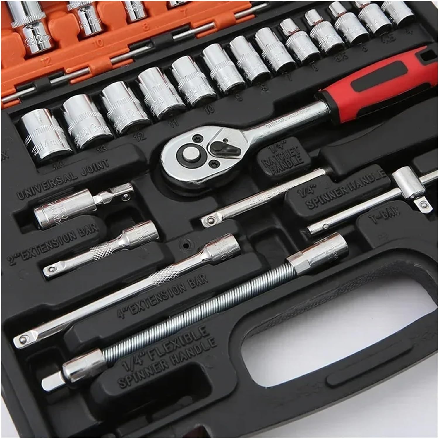 Car Repair Tool Kit 46/53 Piece/Set 1/4-Inch Socket Set Car Repair Tool Ratchet Torque Wrench Combo Auto Repairing Tool Set(46 PCS Black)