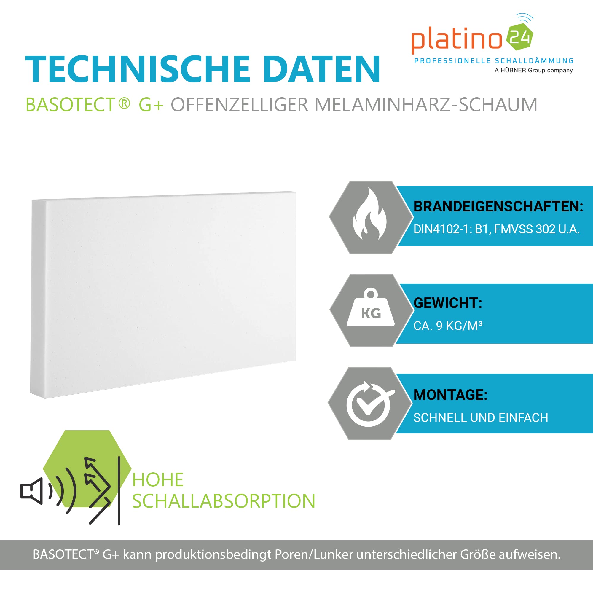 platino24 Akustikpaneele – 4er Set – 82,5x55x5cm – Schalldämmung – Hellgrau