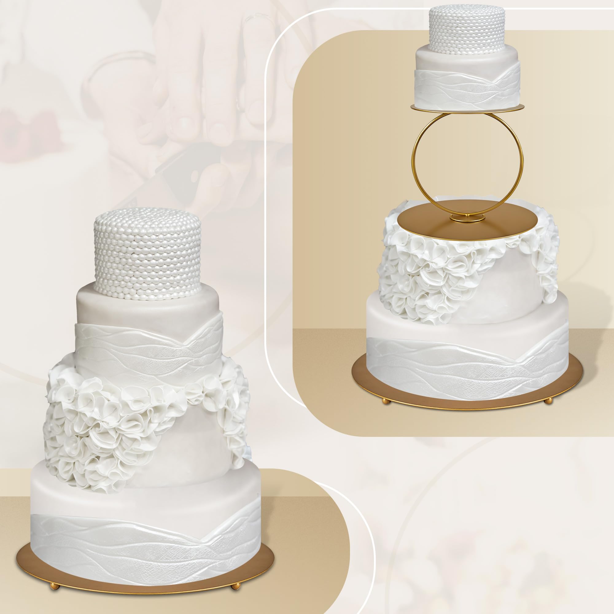 NWK 2 soportes flotantes de metal dorado para tartas, espaciadores redondos para decoración de bodas, cumpleaños, aniversarios, fiestas, centros de mesa de 14 a 4 pulgadas para mesa de postre