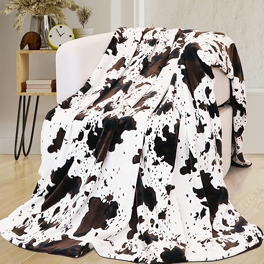 Cow Print Blanket Animal Brown Black Milky White Throw