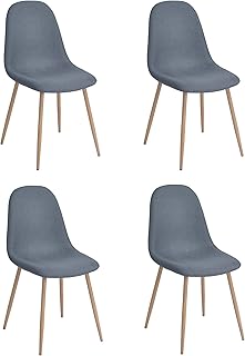 Juego de 4 sillas de Estilo escandinavo con Asiento y Respaldo recubiertas de Tela Azul, Patas de Metal con Acabado imitación de Roble Claro, 43 x 53 x 87 cm