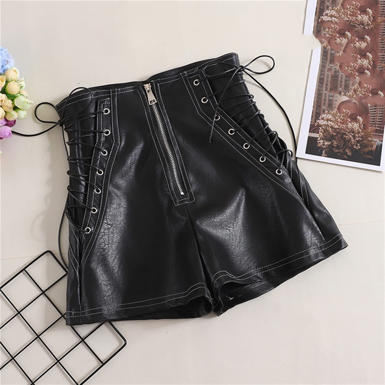 Donne d'autunno PU. Pantaloncini cravatta a vita alta pantaloncini casual  casual pantaloncini neri da donna tutte match ampia gamba pantaloncini  corti pantaloni corti (Color : Black, Size : Medium) : Amazon.it:  Abbigliamento