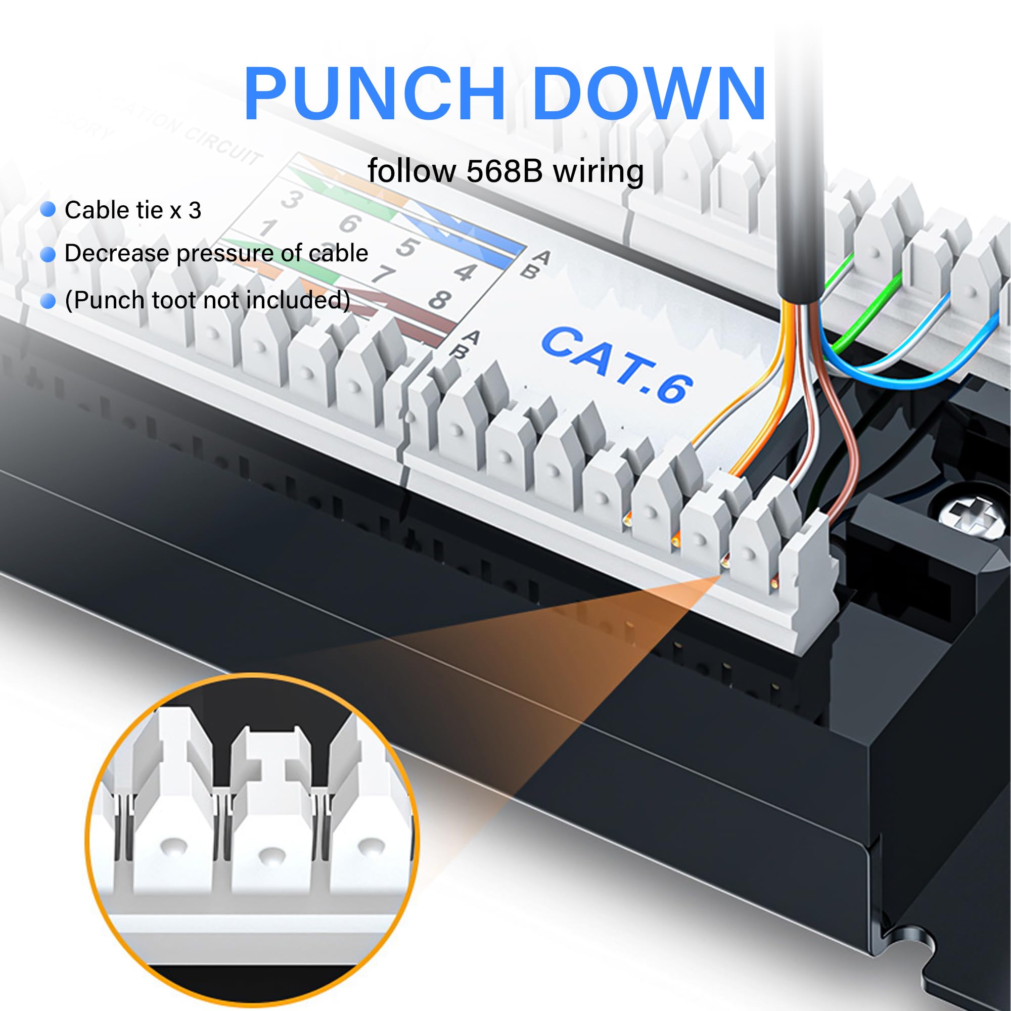 Pannello patch Cat6 da 10 Gbps, 24 porte RJ45, per montaggio su rack da 19", compatibile con Cat6, Cat5e, Cat5