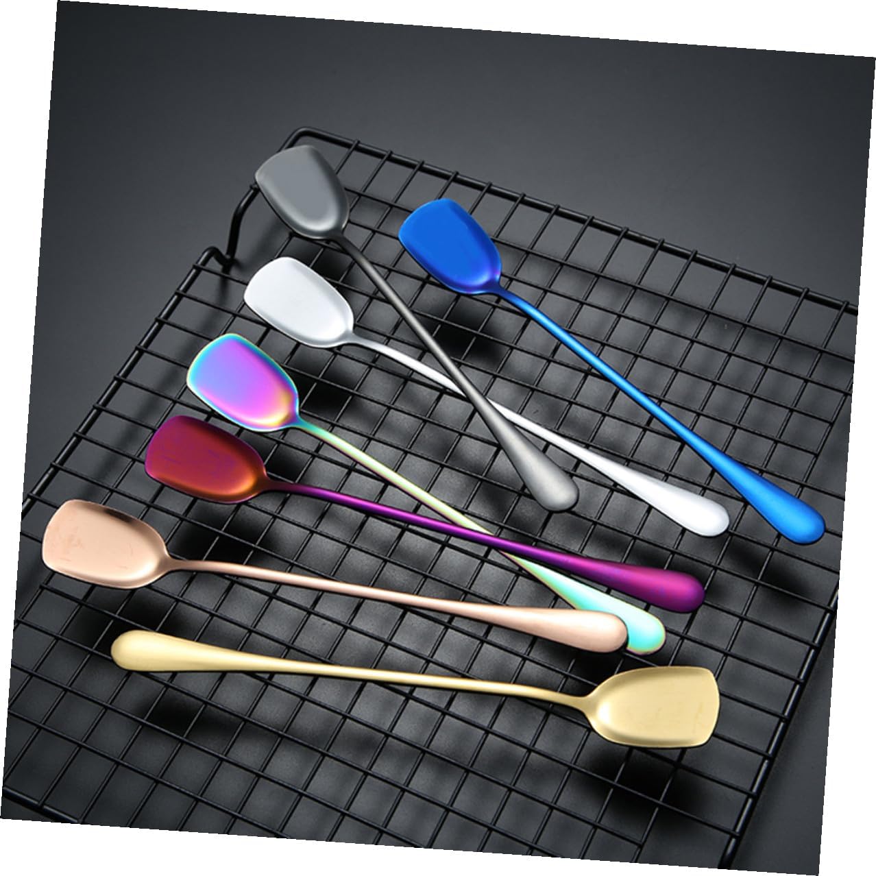 LABRIMP 6pcs Stainless Steel Ice Cream Scoop and Stirring Spoons Long Handle Blue for Cocktail and Iced Tea Use