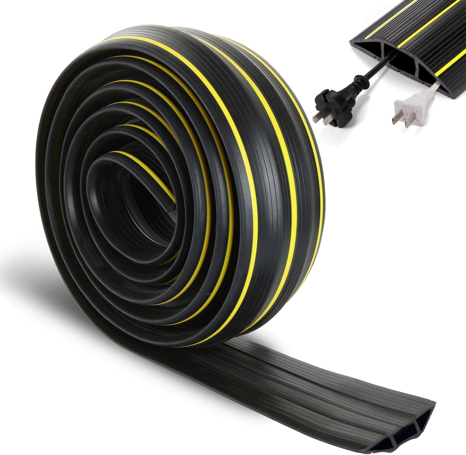 Heavy Duty Floor Cable Protector, 3m (10ft) Wire Cover with 3 Channels, Rubber Cord Management for Safety, Home, Office, Garage, Workshop