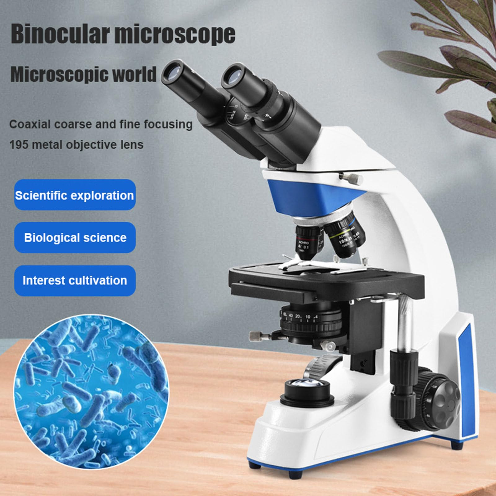 Mikroskopy binokularowe, prawdziwy obiektyw 195/wyraźny obraz/regulowana jasność światła LED, do laboratorium, szkoły