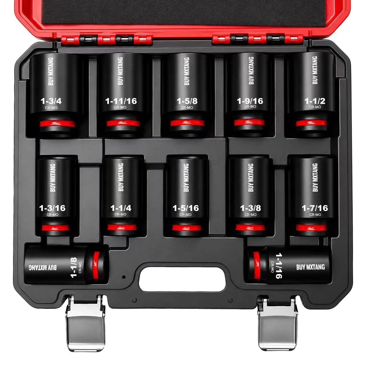 1/2"12-Piece Extended Drive Impact Socket Set, Deep SAE Axle Nut Impact Socket Set, Cr-Mo, 1-1/16, 1-1/8, 1-3/16, 1-1/4, 1-5/16, 1-3/8, 1-7/16, 1-1/2, 1-9/16, 1-5/8, 1-11/16, 1-3/4 Socket