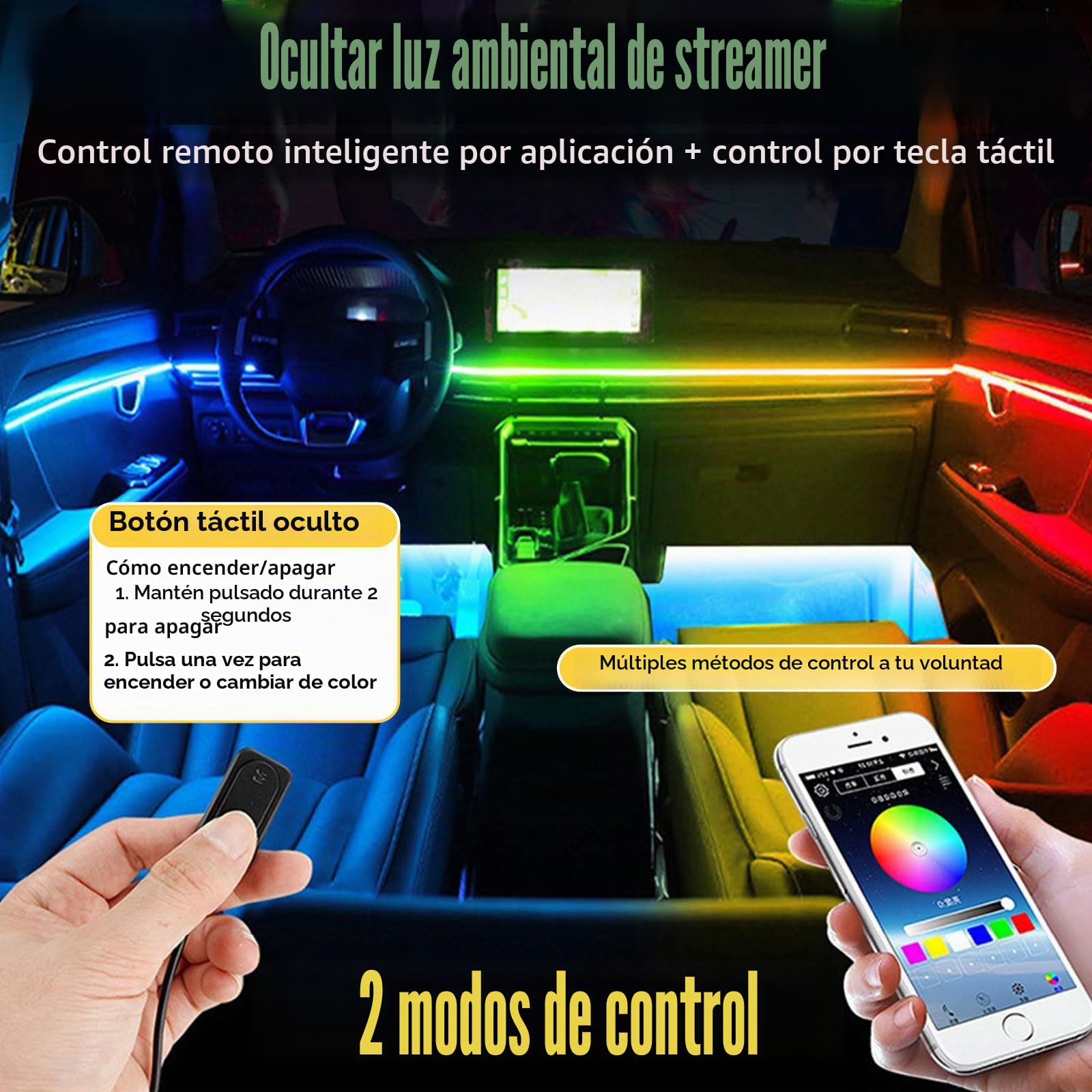 Iluminación interior LED para coche, tira de iluminación ambiental acrílica para coche, con 593 LEDs, kit de iluminación ambiental de fibra óptica, 16 millones de colores, función activa de sonido