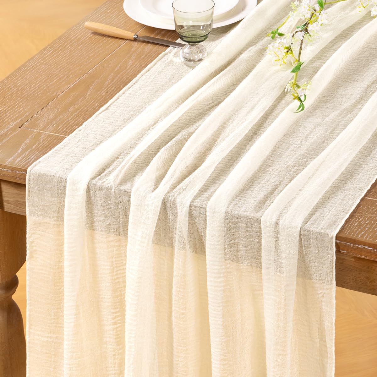 Ivory White Cheesecloth Table Runner 4 Pack Fall Thanksgiving Table Runners 120 inches Boho Gauze White Cheese Cloths for Rustic Wedding Bridal Baby Shower Decor Party Fall Table Centerpiece Ivory White 4
