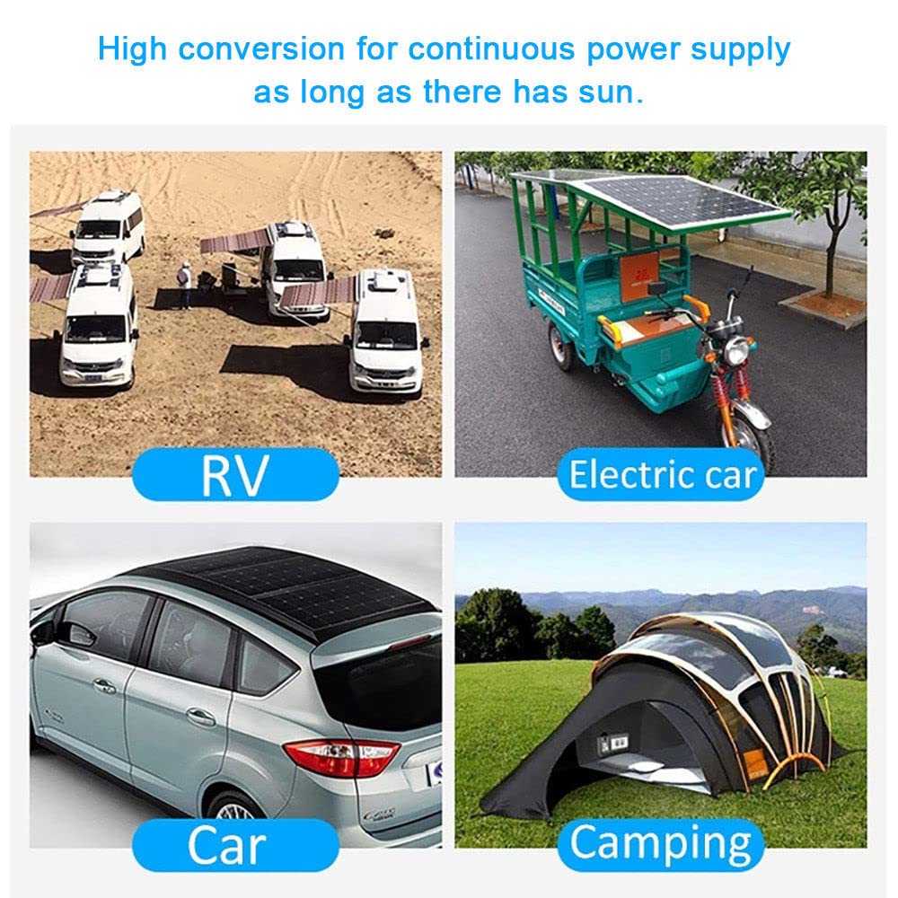 Pannello Solare Flessibile 100W 200W 300W 400W 500W 600W + Regolatore 40A, Portatile per Camper/Tetto/Barca/Auto/Campeggio, Ultraleggero/Ultrasottile/Impermeabile, Doppia USB 3x100W