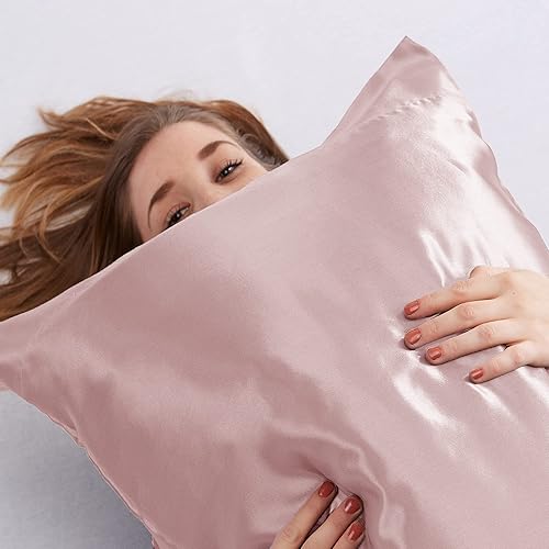 Miniatura 5 de Great Bay Home Funda de almohada de satén para cabello y piel JumboQueen, paquete de 2 fundas de almohada de seda rosa, 20 x 36 pulgadas, juego de 2