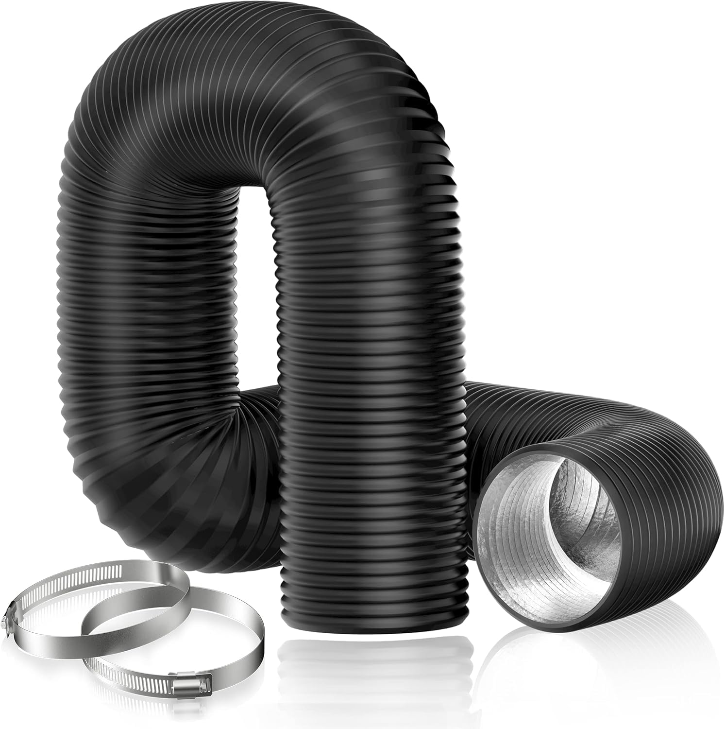 Venture Flexible - Aluminum Ducting, Heavy-Duty Four-Layer Protection, for Heating Cooling Ventilation and Exhaust - Lightproof Ducting with 2 Hose clamp (4" (100mm) x 5M)