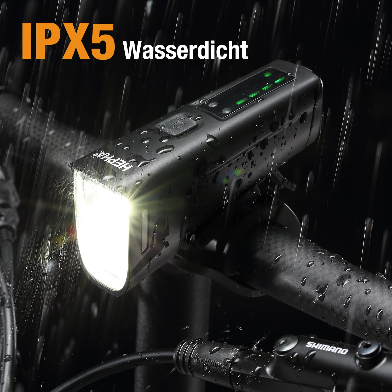 HEPHA Éclairage Avant 100 LUX avec LEDs OSRAM, Feu Avant Homologué StVZO, Lampe Vélo IPX5 Étanche, Design Antibrouillard, Rechargeable USB, Quatre Modes, ferreux