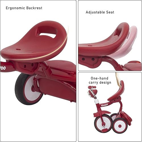 Miniatura 3 de Triciclo para bebé, triciclo plegable para niños pequeños con pedales, luces frescas, ruedas duraderas y asiento cómodo, triciclo para bebés de 1 a