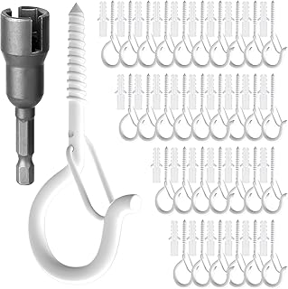 Q-Hanger Hooks 32 Set,GIPTIME Easy Release Outdoor String Lights Screw Hook Wall Ceiling Screw Hooks for Plant Baskets, Wind Chimes, Bird Feeder, Christmas Light Hooks,Safety Buckle Design