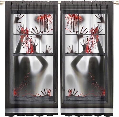 Cortinas de Halloween para decoración de casa embrujada de terror, manos de zombi aterradoras, tratamiento de ventana de esqueleto de Halloween,