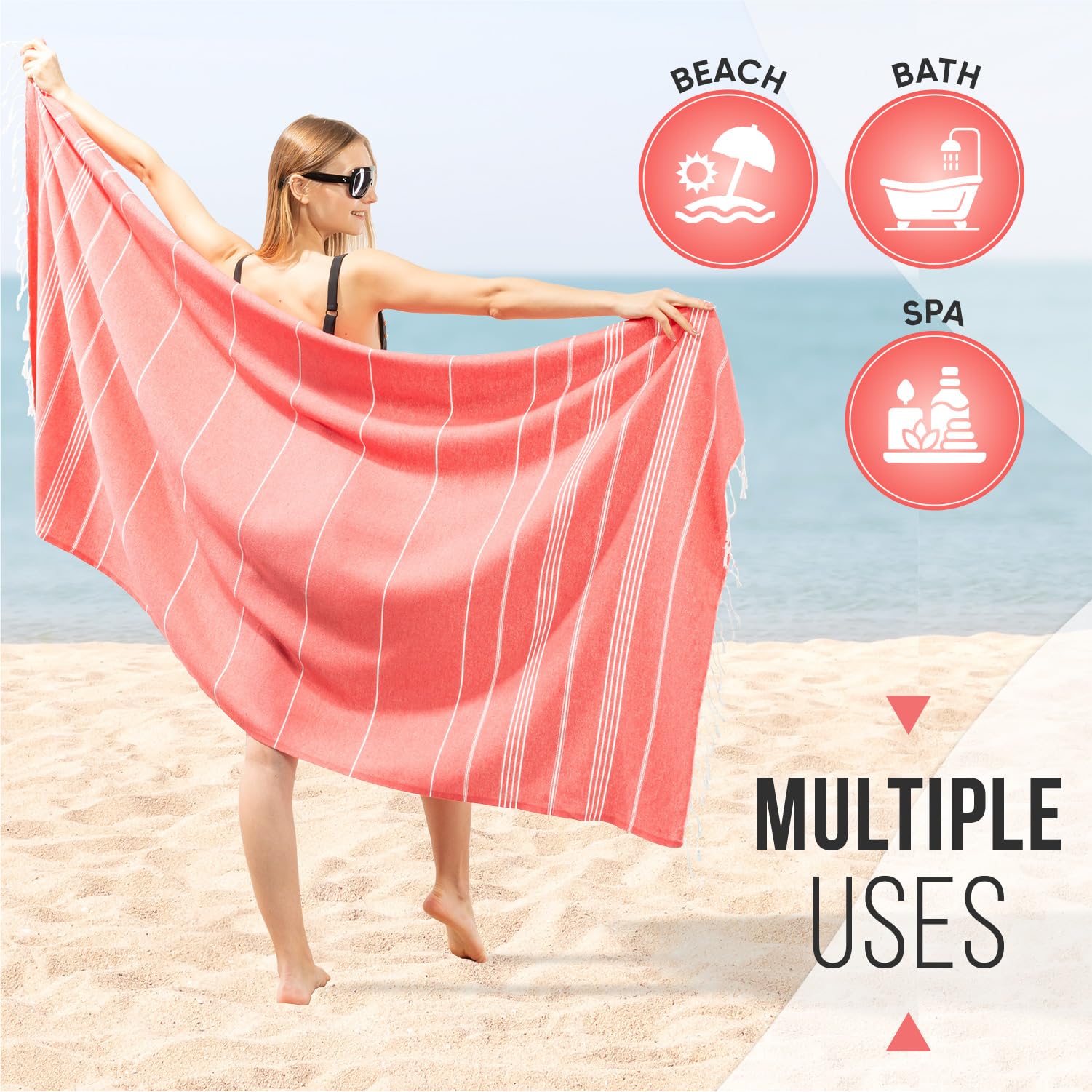 Rumi&Shams Pack Of 2 Turkish Beach Towels – Oversized 37x74 Inch, Quick-Dry, Ultra Soft & Lightweight
