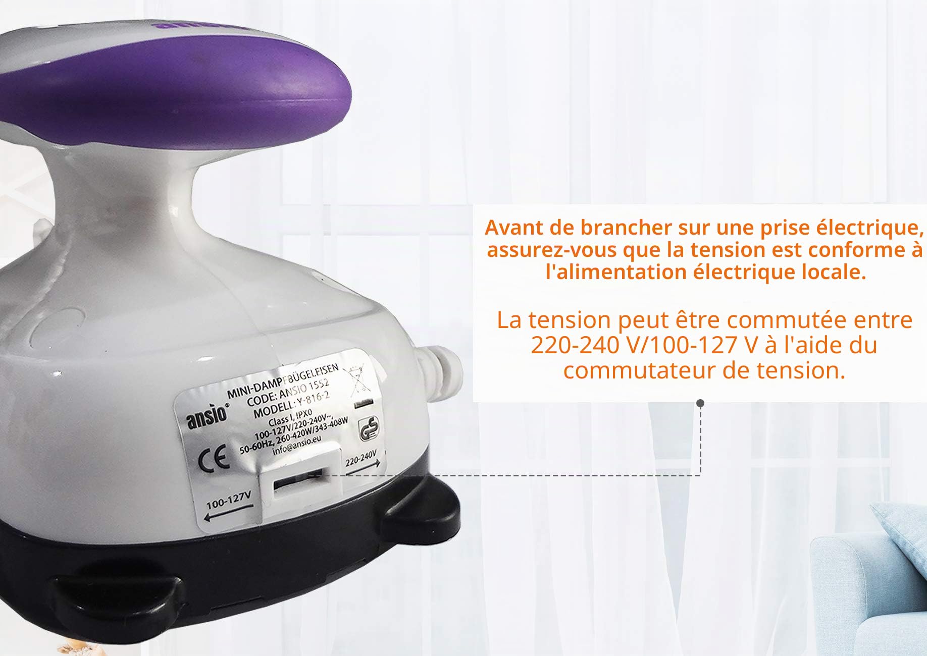 ANSIO Mini plaque de voyage avec semelle en céramique parfaite pour voyager et matelassage - Design léger et compact - Garantie de 2 ans - Violet/blanc