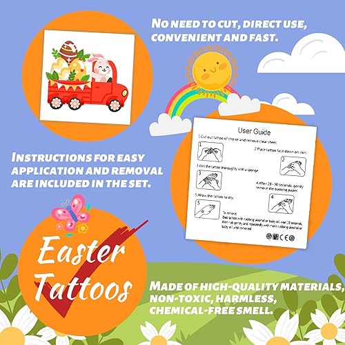 Miniatura 7 de winthrop 240 tatuajes temporales de Pascua a granel para niños, envueltos individualmente, impermeables, tatuajes de seguridad, la mejor opción para