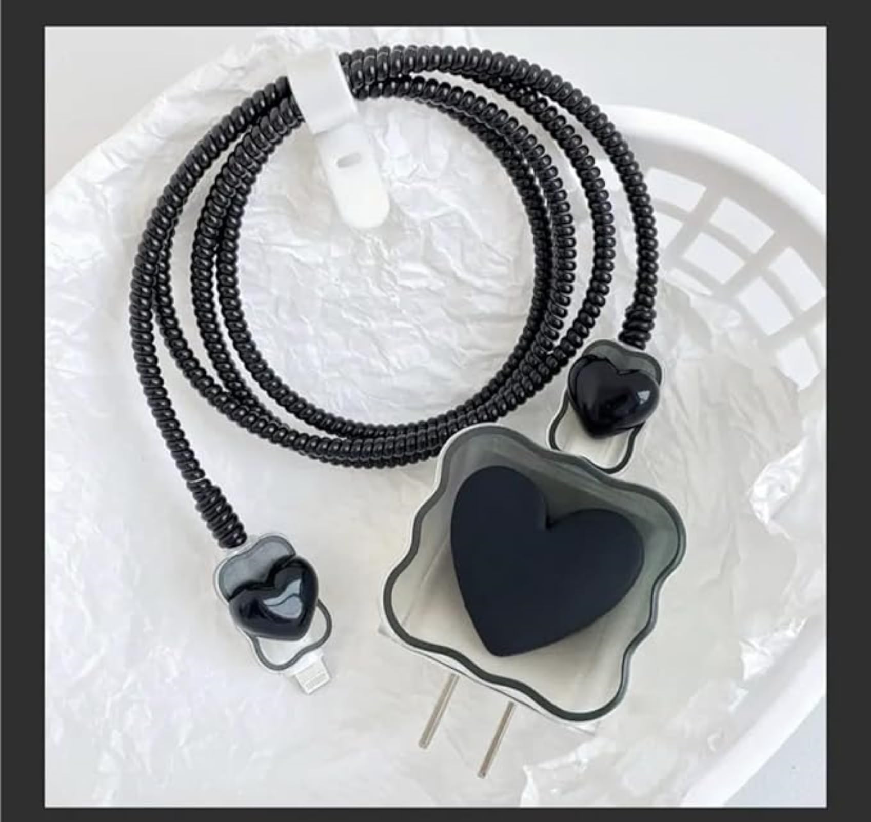 Rycore Cute Silicone 360-degree Full Protection Charger Case Cover Unique Heart Design Edition Stylish Charger Case Compatible for iPhone 18-20W USB-C Power Adaptor Charger with Wire Cover (Black) (B0CLK6W241) Amazon Price History, Amazon Price Tracker