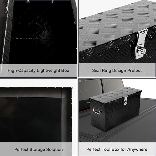 Miniatura 6 de SSN Caja de herramientas de aluminio negro de 24 pulgadas, caja de herramientas de banda de rodadura de 5 barras para camión, cama, automóvil,