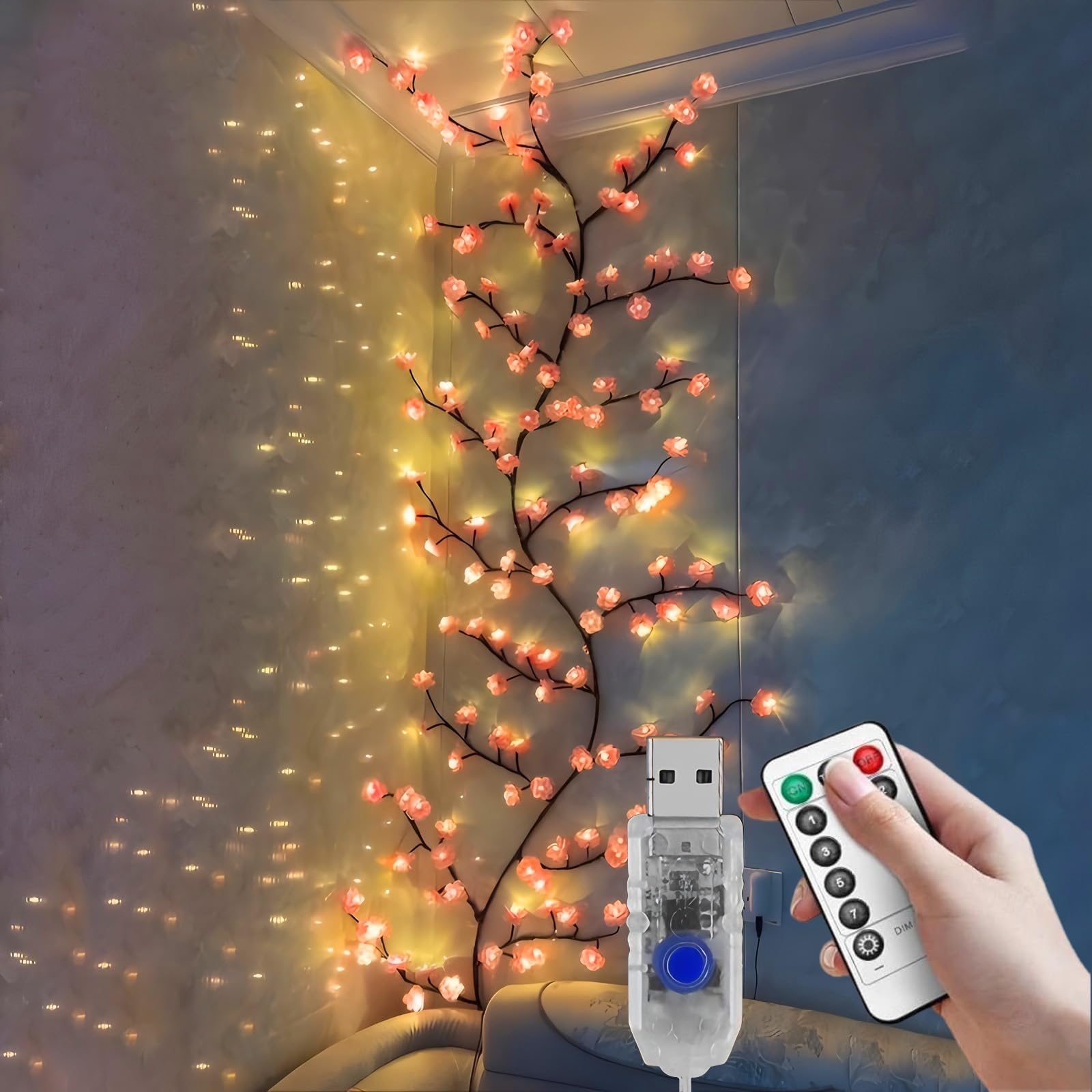 1 pezzo 20 LED 3M Luci a stringa bianco caldo a fiori di ciliegio, trasparente, adatto per camera, matrimonio, decorazione festiva, giardino, campeggio | SHEIN ALIA