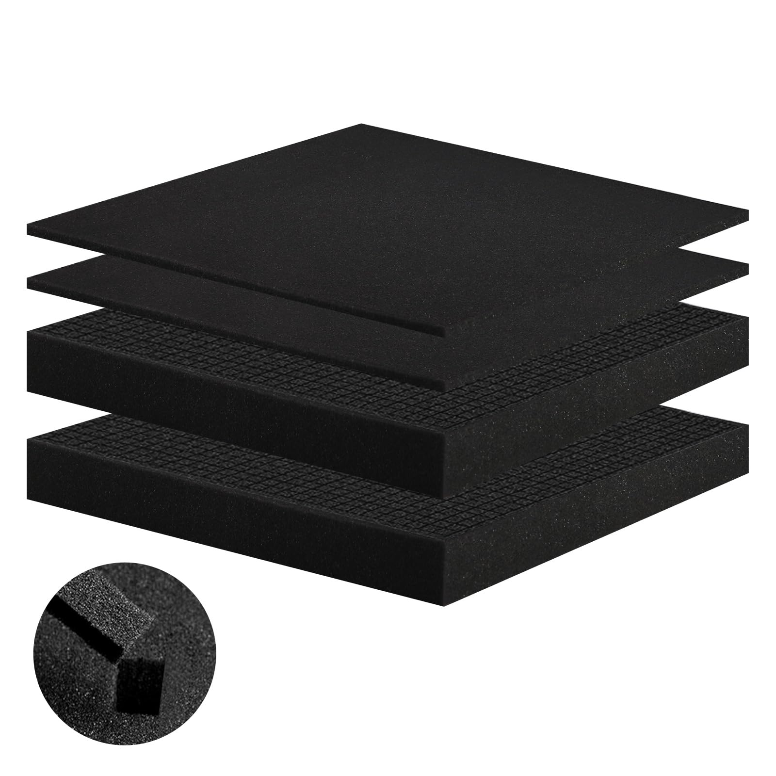 4 Pcs Pick and Pluck Foam Sheets 2 Size 2P 12" x 12" x 0.4" & 2P 12" x 12" x 2" Polyurethane Pick Apart Foam Insert Extractable Flake Sponge Block with Bottom Use for Tool Box Camera Storage Drawer