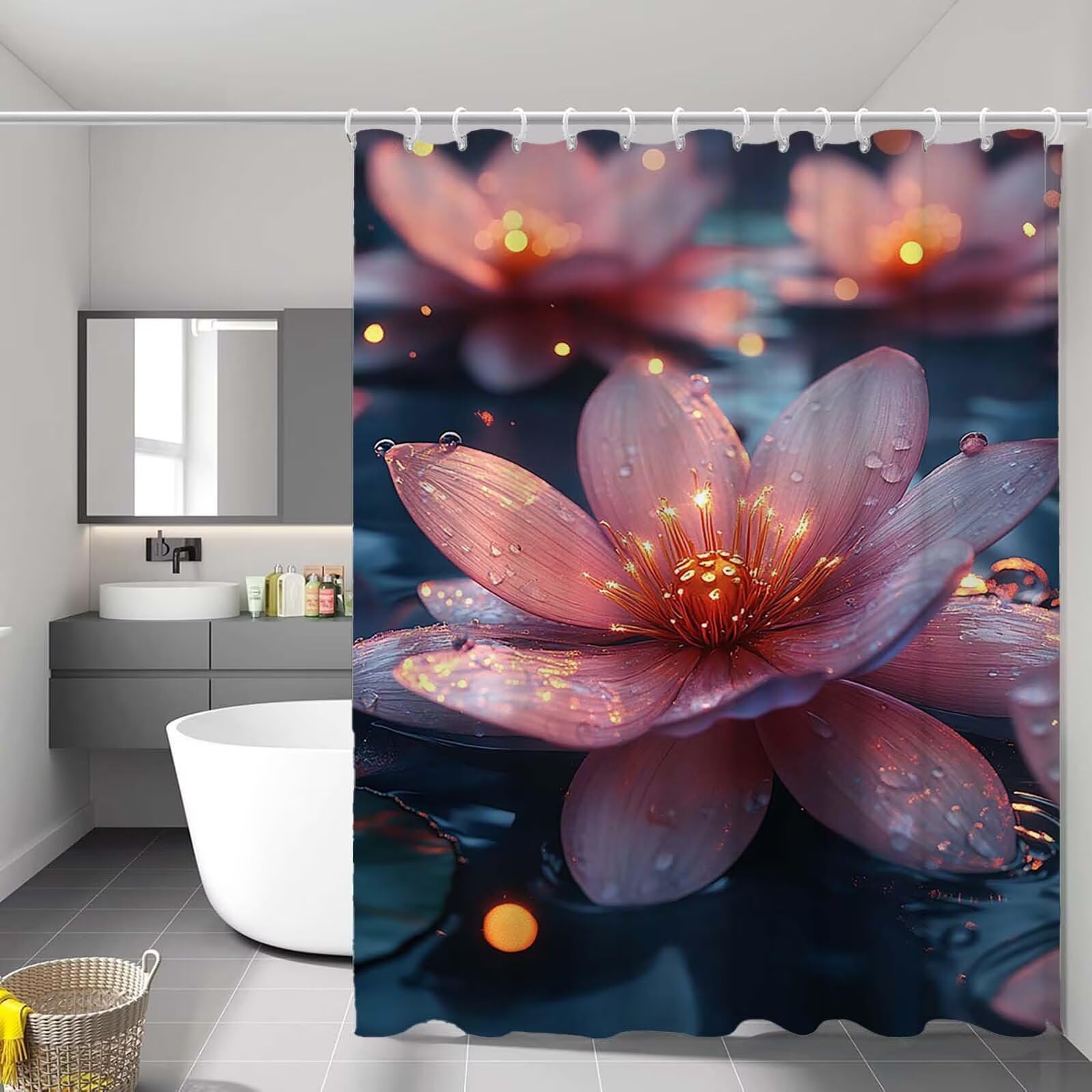 Rideau de douche rose anti-collant avec crochets pour stopper les fuites d'eau