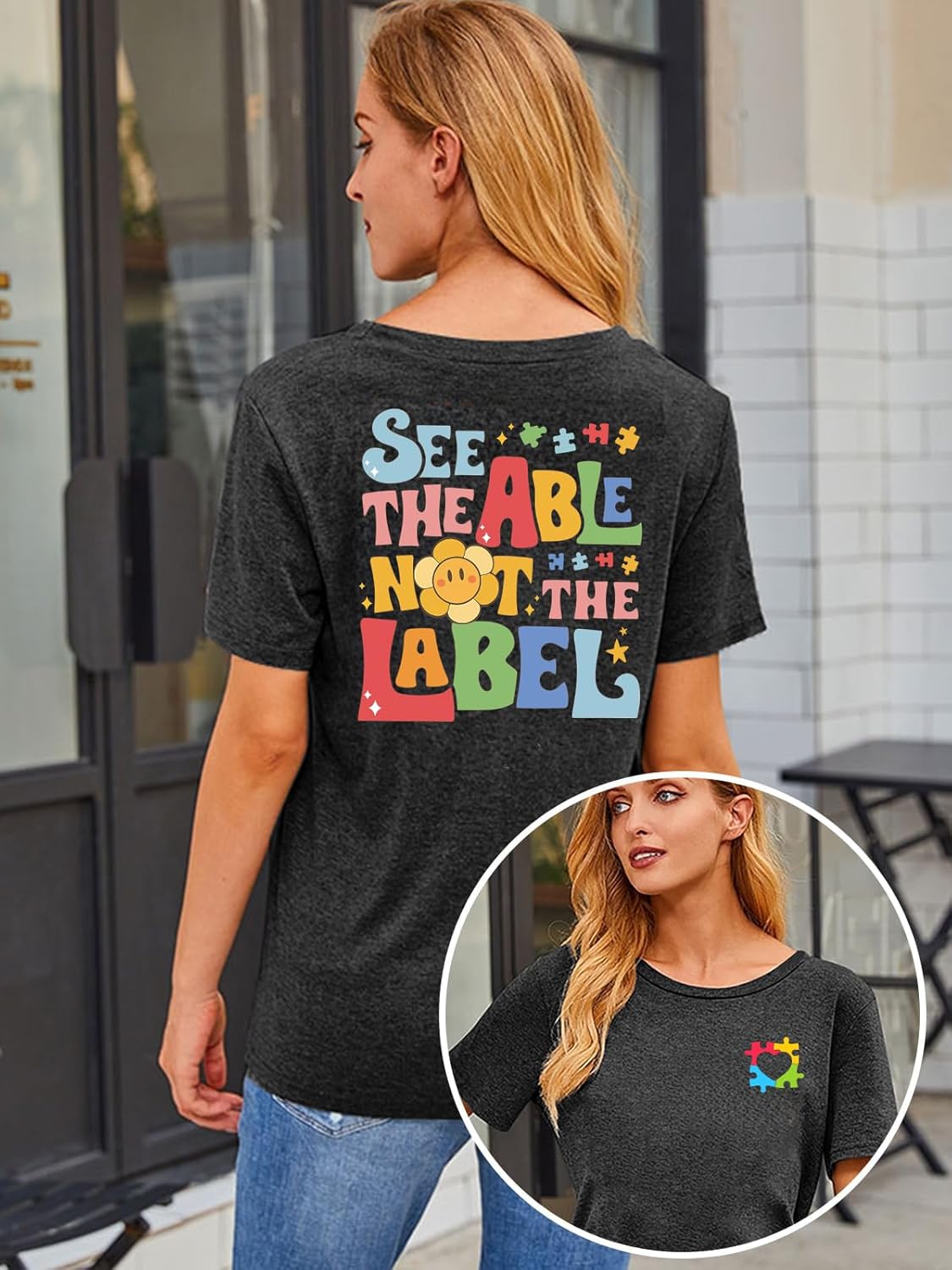Autism Awareness Shirt Women See The Able Not The Label Autism Shirts Cute Autism Acceptance Shirt Inspirational Tee Tops - Image 4