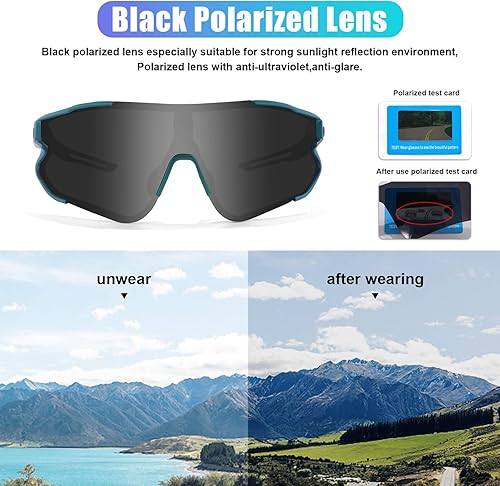 Miniatura 10 de OULAIQI Gafas de sol deportivas de ciclismo para hombres y mujeres con 1 o 3 lentes intercambiables, gafas de béisbol
