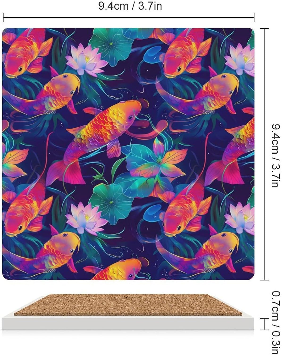 Japanese Fishes Flowers Funny Ceramic Coasters for Drink Absorbent Cup Holders Tabletop Protection