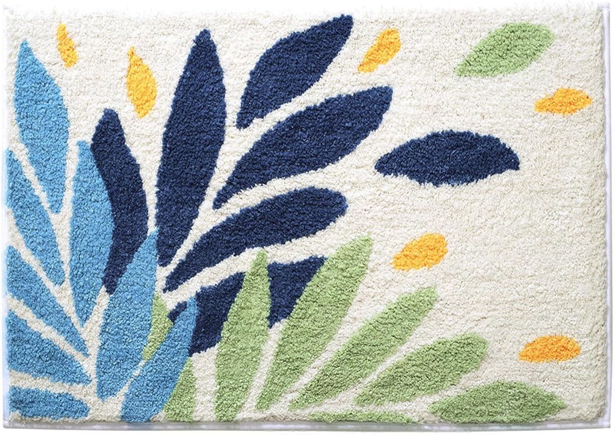 Hi Space Bathroom Rugs Mat 31.5x19.7IN Green Leaves Bath Mat for Bathroom Non Slip Machine Washable Soft Microfiber Absorbent Cute Bath Rug Plush for Tub Shower Sink Fluffy Home Decor Accessories