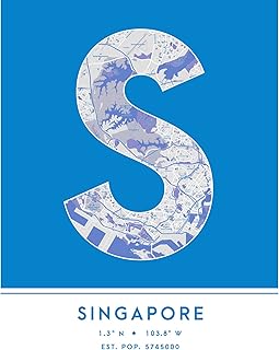 Wee Blue Coo Singapore Singapore City Map Blue Colour Block Modern Typography Stylish Letter Unframed Word Wall Art Print Poster for Home Décor CITYMAP1