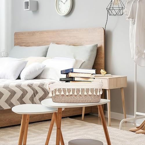 Miniatura 4 de HOSROOME Cesta pequeña de cuerda de algodón tejida para organizar cestas decorativas para decoración bohemia, cesta de almacenamiento pequeña para