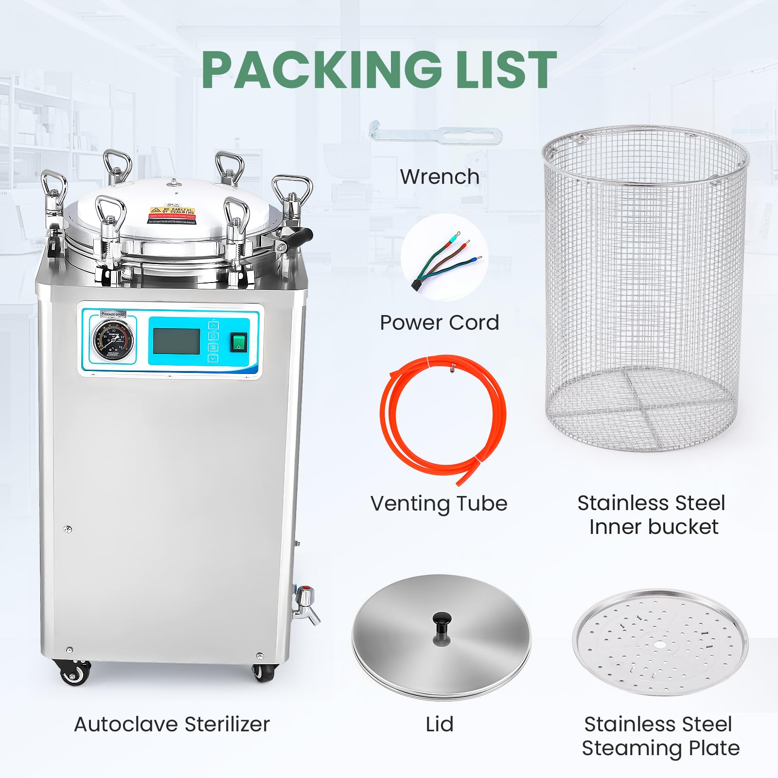 Huanyu 35L Esterilizador Autoclave Autoclave Vertical de gran capacidad con pantalla LCD Autoclave Esterilizador de vapor automático para laboratorio y universidad