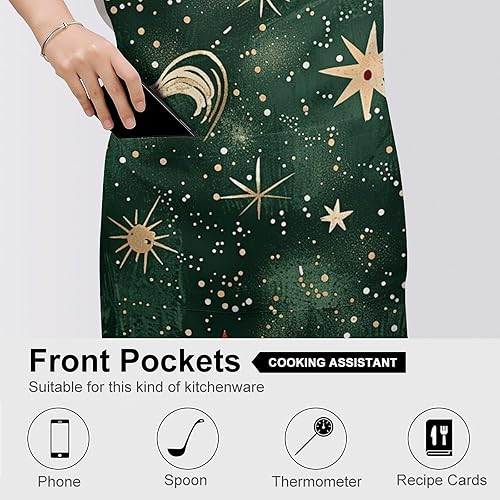 Miniatura 5 de MUSM Apron for Adults - 27.6 X 31.5 Inch, Heavy-Duty Polyester Aprons with Two Large Pockets, Waterproof Gold And White Stars Kitchen Apron for