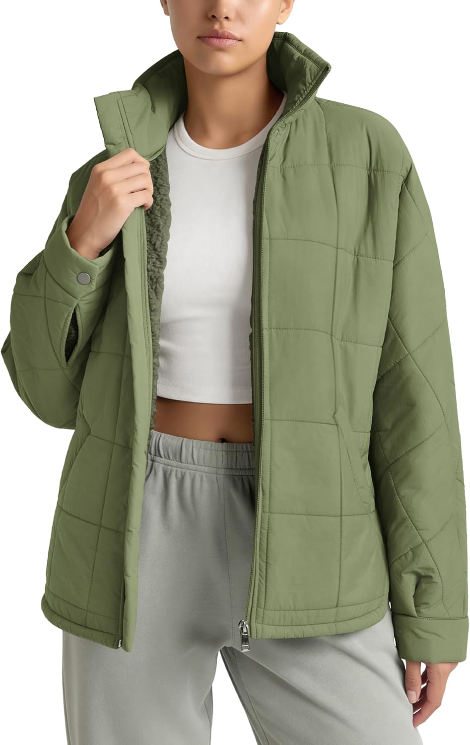 ODODOS Women's Sherpa Lined Insulated Jacket Full Zip Split Hem Long Sleeve Coat Winter Warm Outerwear with Pockets