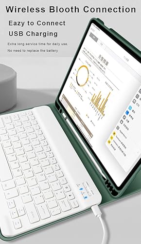 Miniatura 92 de aoub Funda para iPad de 9ª/8ª/7ª generación de 10.2 pulgadas, funda de teclado Bluetooth inalámbrica desmontable, funda trasera de TPU suave