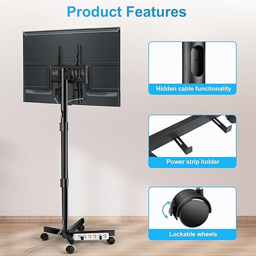 Miniatura 4 de La Jaco Soporte de TV con ruedas para pantallas LCD LED de 23 a 60 pulgadas, pantalla plana curvada, soporte de TV móvil de altura ajustable con