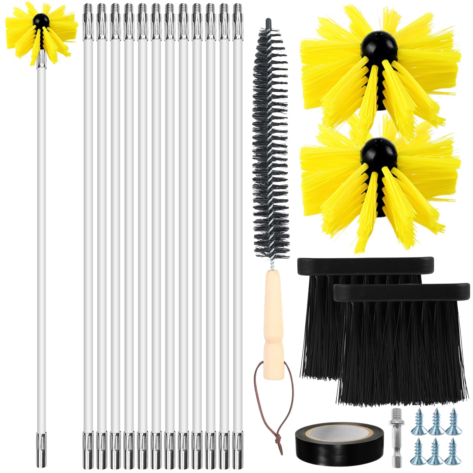 Lvjkes deshollinador de chimeneas, Juego de 24 Piezas para Limpieza con 18 Varillas de 41 cm, 2 Cabezas de Cepillo de 20 cm, 2 a Varilla Hexagonal de 4,5 cm, a Cepillo con Mango de Madera de 38 cm — view 11
