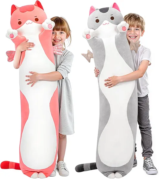 Mewaii Long Cat Plush 5 Sizes, 120% Extra Filling Giant Plushness Kids Body Pillow, Kawaii Cute Pink Cat Stuffed Animals Plushies, Big Long Body Pillow Cat Plush Gift for Girls 36”