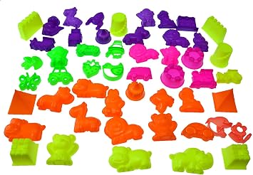 50 Ps Deluxe Sand Molds Tools Set, Sandbox Toddlers Toys, Beach Sand Castle Building, Indoor Outdoor Sensory Kids Play - Safari Animals, Mini Castles, Geometric Shapes Compatible with Any Molding