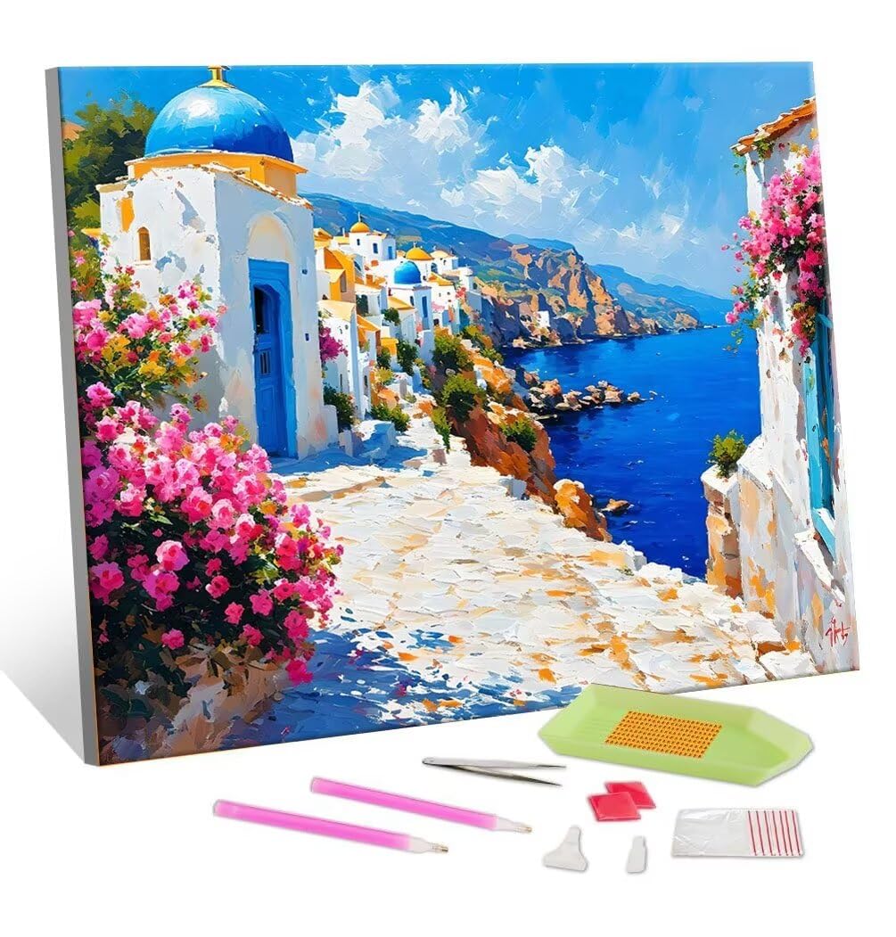 DIY Malarstwo diamentowe 5D, sztuka diamentowa, wyspa Santorini, zestawy dla dorosłych, sztuka ze strasu, haft, artykuły rzemieślnicze, dla dzieci i dorosłych, idealna dekoracja ścienna do domu,